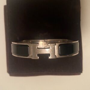 Hermes H Enamel Bangle in Black with palladium